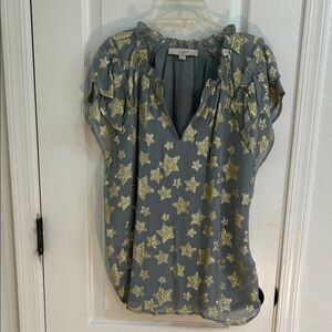 Women’s LOFT Medium blouse grey with gold sparkly stars. NEVER WORN. Smoke free
